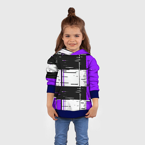Детская толстовка Чёрные и фиолетовые полосы на белом фоне / 3D-Синий – фото 4