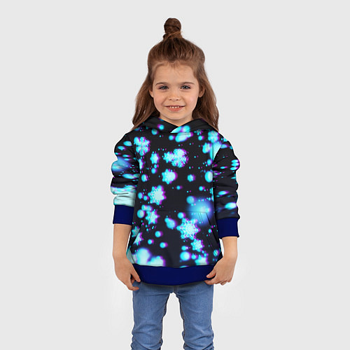 Детская толстовка Неоновые снежинки глитч / 3D-Синий – фото 4