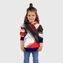 Толстовка-худи детская Диагональные красно-чёрные линии на белом фоне, цвет: 3D-синий — фото 2