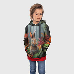 Толстовка-худи детская Кролик в дождливом лесу, цвет: 3D-красный — фото 2