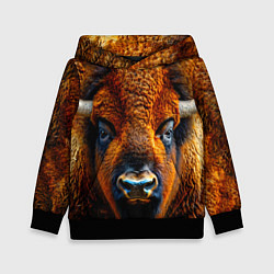 Толстовка-худи детская Голова бизона, цвет: 3D-черный