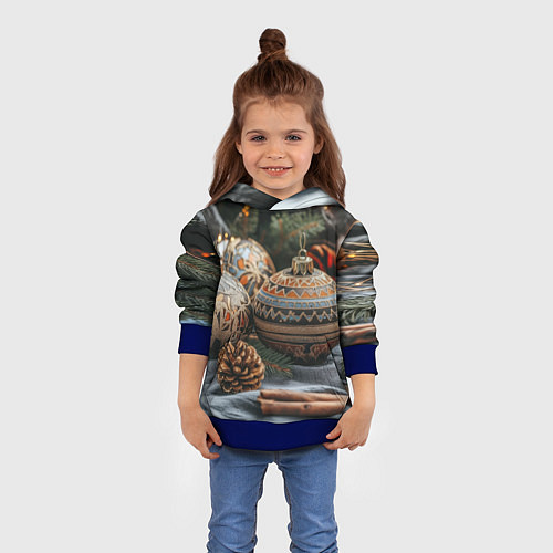 Детская толстовка Новогодние шары и шишки / 3D-Синий – фото 4
