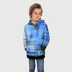 Толстовка-худи детская Чёрные пятна на синем фоне абстракция, цвет: 3D-черный — фото 2