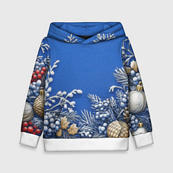Толстовка-худи детская Новогодние веточки, цвет: 3D-белый