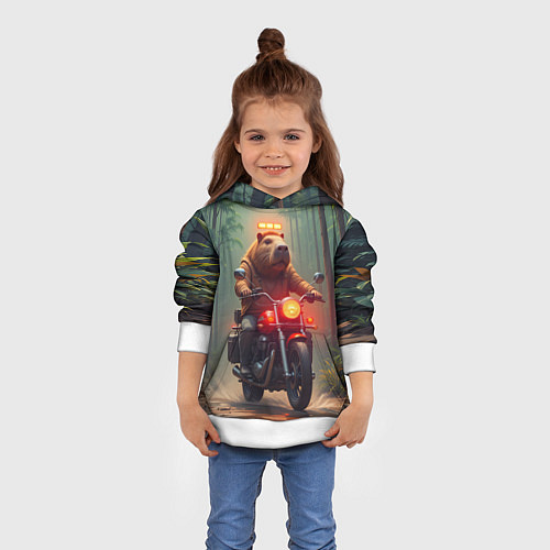 Детская толстовка Байкер капибара в джунглях / 3D-Белый – фото 4
