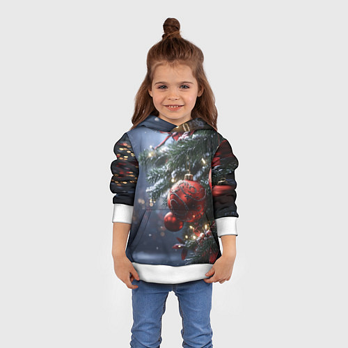 Детская толстовка Красные новогодние шары с узорами / 3D-Белый – фото 4