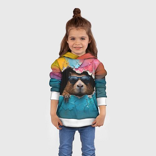 Детская толстовка Капибара в стене / 3D-Белый – фото 4