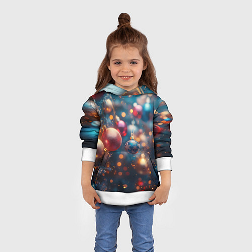 Детская толстовка Красные и синие шары на фоне елки / 3D-Белый – фото 4