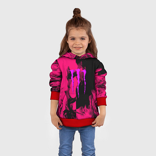 Детская толстовка Monster energy fire pink / 3D-Красный – фото 4