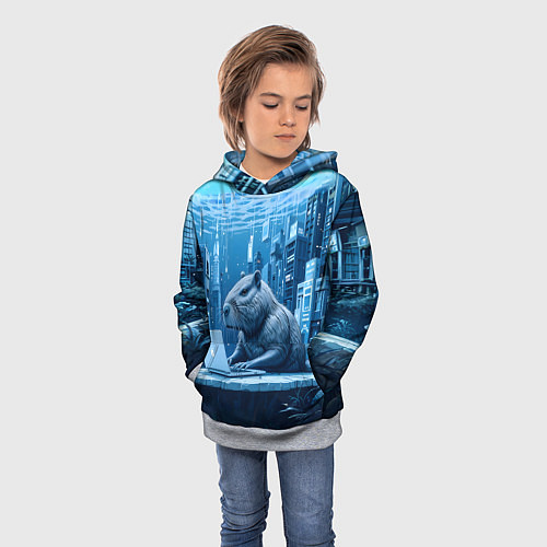 Детская толстовка Капибара программист под водой / 3D-Меланж – фото 3