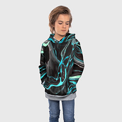 Толстовка-худи детская Голубые флюиды на чёрном фоне, цвет: 3D-меланж — фото 2