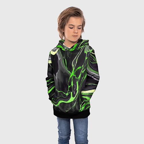 Детская толстовка Зелёно-чёрный мрамор / 3D-Черный – фото 3