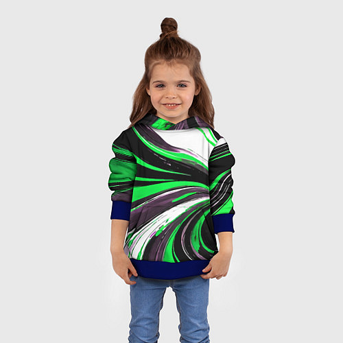 Детская толстовка Волнистые чёрно-зелёные линии на белом фоне / 3D-Синий – фото 4