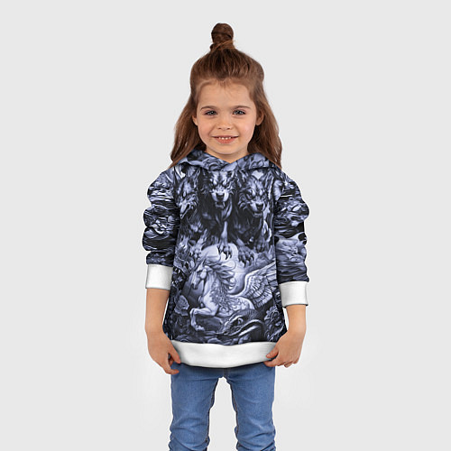 Детская толстовка Мифические существа с стиле тату / 3D-Белый – фото 4
