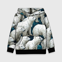 Толстовка-худи детская Свора белых медведей, цвет: 3D-черный