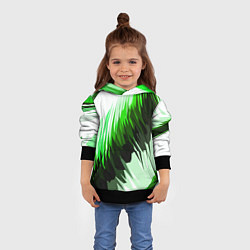Толстовка-худи детская Чёрно-зелёные острые полосы на белом фоне, цвет: 3D-черный — фото 2