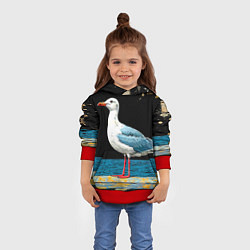 Толстовка-худи детская Чайка на море ночью, цвет: 3D-красный — фото 2