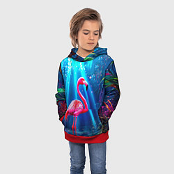 Толстовка-худи детская Розовый фламинго в джунглях, цвет: 3D-красный — фото 2