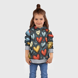 Толстовка-худи детская Разноцветные сердца, цвет: 3D-меланж — фото 2