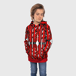 Толстовка-худи детская Чёрно-красные техно полосы на белом фоне, цвет: 3D-красный — фото 2