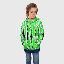 Толстовка-худи детская Бело-зелёные техно полосы на чёрном фоне, цвет: 3D-синий — фото 2