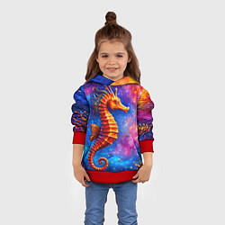 Толстовка-худи детская Морской конек в космосе, цвет: 3D-красный — фото 2