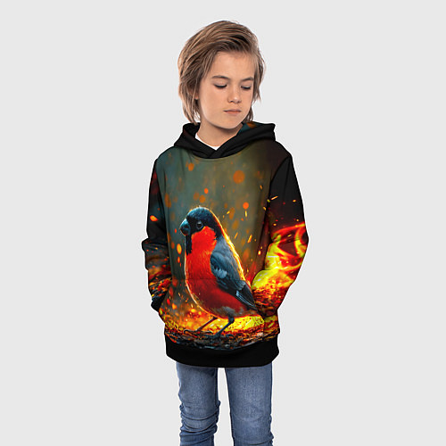 Детская толстовка Снегирь в огне / 3D-Черный – фото 3