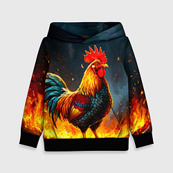 Толстовка-худи детская Петух в огне, цвет: 3D-черный