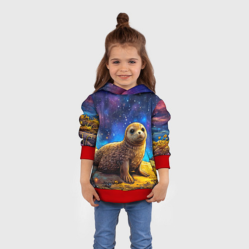 Детская толстовка Тюлень в космосе / 3D-Красный – фото 4