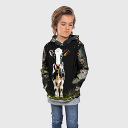 Толстовка-худи детская Корова на черном, цвет: 3D-меланж — фото 2