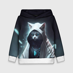 Толстовка-худи детская Инопланетный белый кот, цвет: 3D-белый
