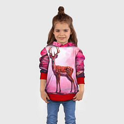 Толстовка-худи детская Олень в розовом свете, цвет: 3D-красный — фото 2