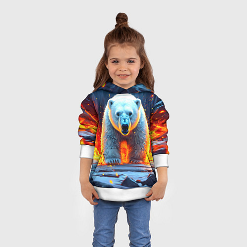 Детская толстовка Белый медведь в огне / 3D-Белый – фото 4