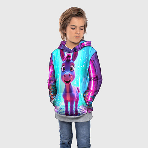 Детская толстовка Ослик в неоновых искрах / 3D-Меланж – фото 3
