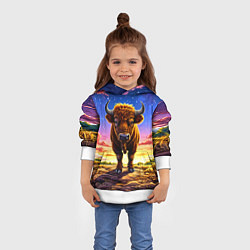 Толстовка-худи детская Буйвол в звездной ночи, цвет: 3D-белый — фото 2