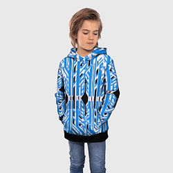 Толстовка-худи детская Бело-синие техно полосы на чёрном фоне, цвет: 3D-черный — фото 2