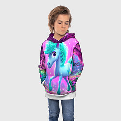 Толстовка-худи детская Бирюзовая лошадка, цвет: 3D-белый — фото 2