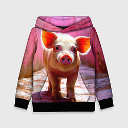 Толстовка-худи детская Поросенок в розовом, цвет: 3D-черный
