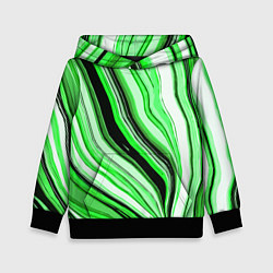 Толстовка-худи детская Волнистые вертикальные чёрно-зелёные полосы, цвет: 3D-черный