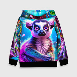 Толстовка-худи детская Лемур в сказочном лесу, цвет: 3D-черный