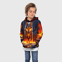 Толстовка-худи детская Волк в огненной пещере, цвет: 3D-белый — фото 2