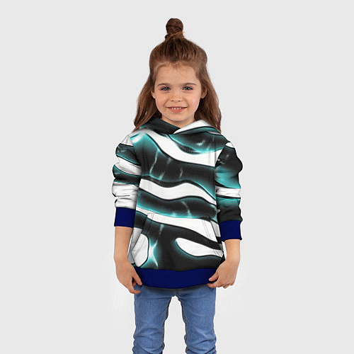 Детская толстовка Абстрактный черно-зеленый камуфляж / 3D-Синий – фото 4