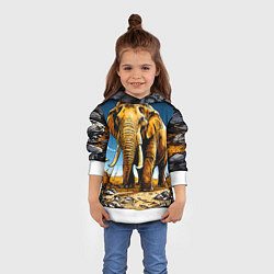Толстовка-худи детская Слон в пещере, цвет: 3D-белый — фото 2