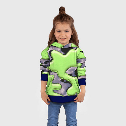 Детская толстовка Зеленый объемный камуфляж / 3D-Синий – фото 4