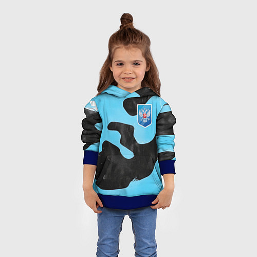 Детская толстовка Черно-зеленый камуфляж и герб РФ / 3D-Синий – фото 4