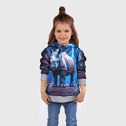 Толстовка-худи детская Носорог в разрядах молнии, цвет: 3D-меланж — фото 2