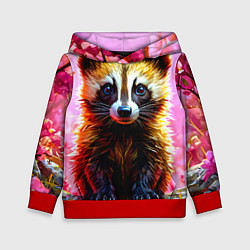 Толстовка-худи детская Росомаха в розовом лесу, цвет: 3D-красный
