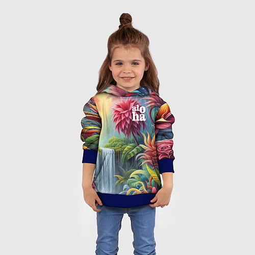 Детская толстовка Гавайские тропические цветы - алоха / 3D-Синий – фото 4