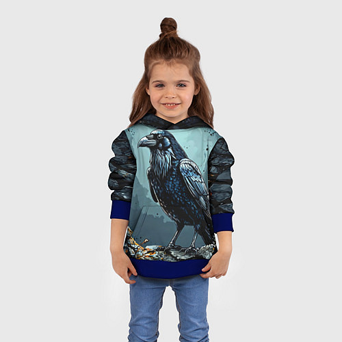 Детская толстовка Черный ворон на черном / 3D-Синий – фото 4