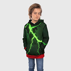 Толстовка-худи детская Зеленая неоновая молния, цвет: 3D-красный — фото 2